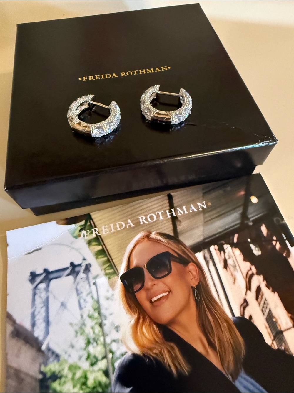 Freida Rothman 925 Sterling Silver All-Over Pavé CZ Hoop Earrings